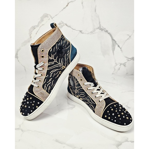 Christian Louboutin Other - Christian Louboutin High Top Milkylou Sneakers Studded Blck Gold Suede Size 11.5